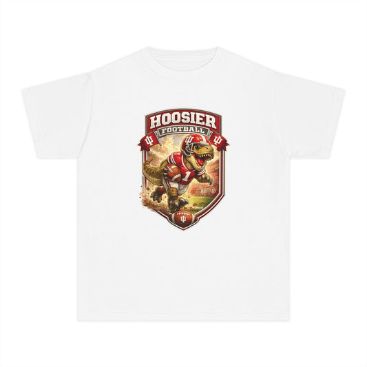 Youth Hoosier Football T‑Shirt — Dinosaur Mascot Game Day Tee